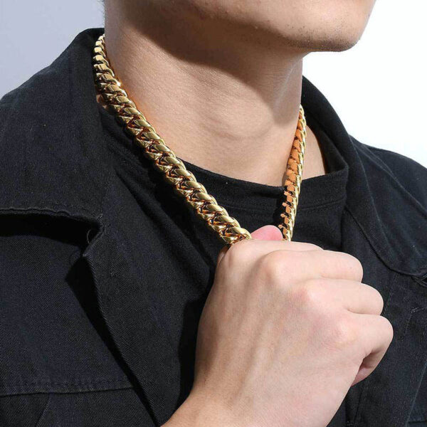 Hip Hop Trendy Cuban Link Chain Necklace for Women - Gold Plated Stainless Steel Choker - Image 4