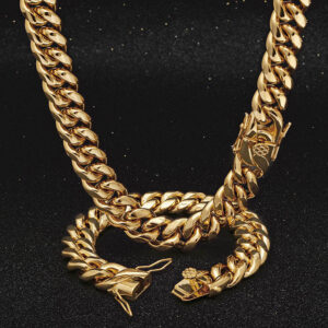 Hip Hop Trendy Cuban Link Chain Necklace for Women - Gold Plated Stainless Steel Choker