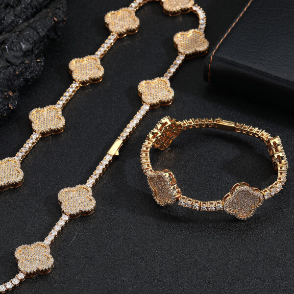 Hip Hop Jewelry Fine Chain Four Leaf Clover Tennis Chain Bracelet for Women/Girls 18K Gold Plated CZ Diamond Tennis Bracelet - Image 5
