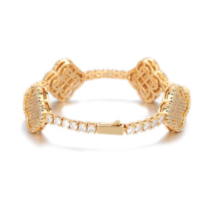 Hip Hop Jewelry Fine Chain Four Leaf Clover Tennis Chain Bracelet for Women/Girls 18K Gold Plated CZ Diamond Tennis Bracelet