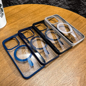 Luxury Shockproof Clear Transparent Phone Case for iPhone 12 13 14 15 16 16e Pro Max Wireless Charging Magnetic Back Cover Funda
