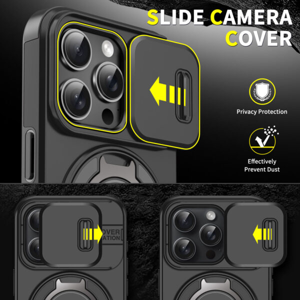 LeYi Heavy Duty Antishock Rotating Stand Phone Case for iPhone 16 Pro Max Magnetic Camera Sliding Cover Shockproof Case - Image 8