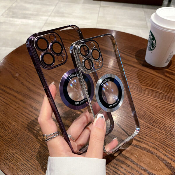 Luxury Electroplated Transparent PC Back Cover Magnetic Cell Phone Case for iPhone 13 14 15 16 Pro Max With Lens Film Protection - Image 10