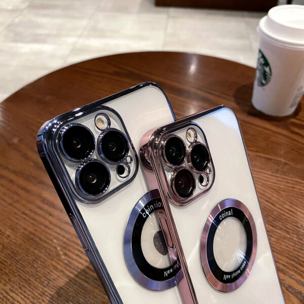 Luxury Electroplated Transparent PC Back Cover Magnetic Cell Phone Case for iPhone 13 14 15 16 Pro Max With Lens Film Protection - Image 14