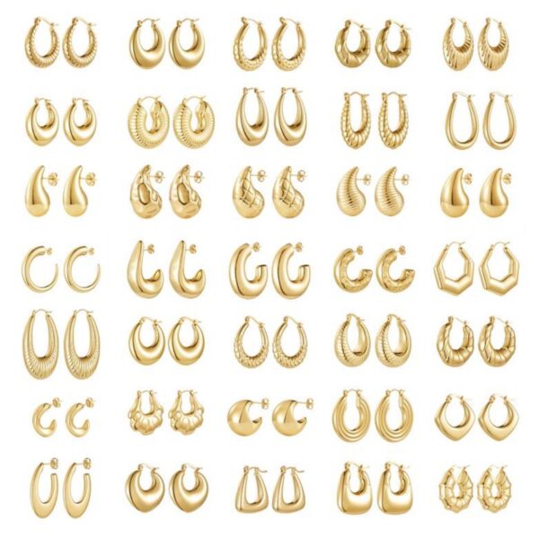 Stainless Steel Fashion Earrings – Big Gold Hoop & Hypoallergenic Studs for Women - Image 2