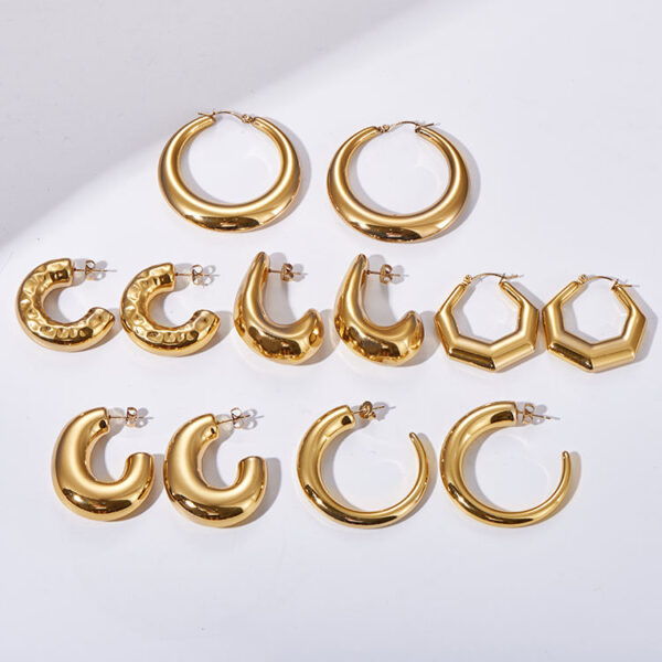 Stainless Steel Fashion Earrings – Big Gold Hoop & Hypoallergenic Studs for Women - Image 4
