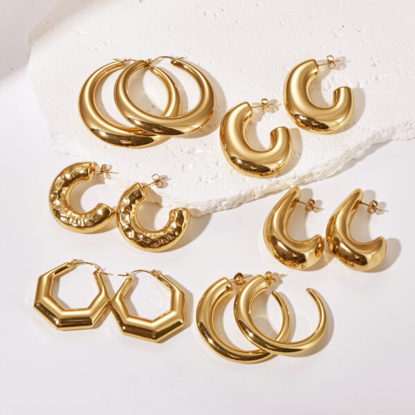 Stainless Steel Fashion Earrings – Big Gold Hoop & Hypoallergenic Studs for Women - Image 3